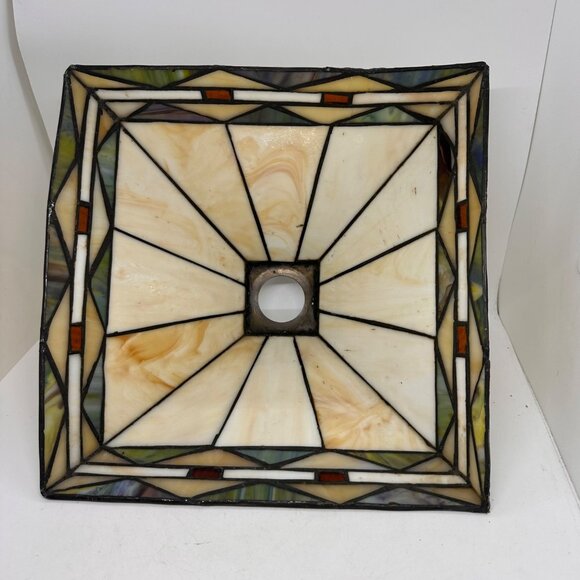 Vintage Tiffany Style Mission Lamp Shade stained Glass 10.5" Square - Picture 13 of 14